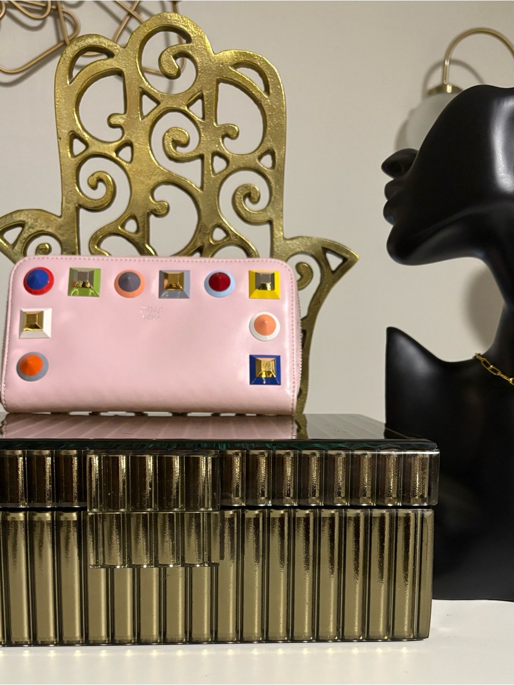 Fendi Pink Wallet with Multicolor Gem Studs